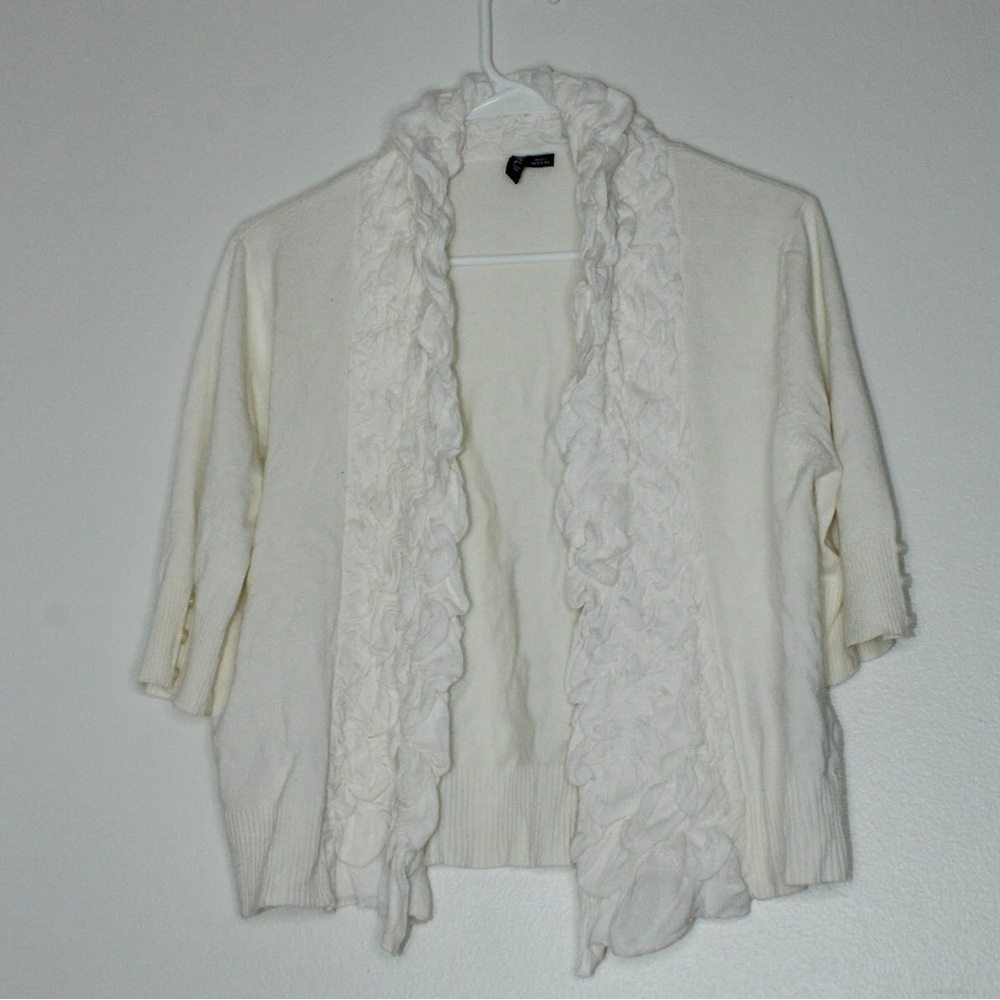 Ethyl Cream Ruffle Open Cardigan Sz M